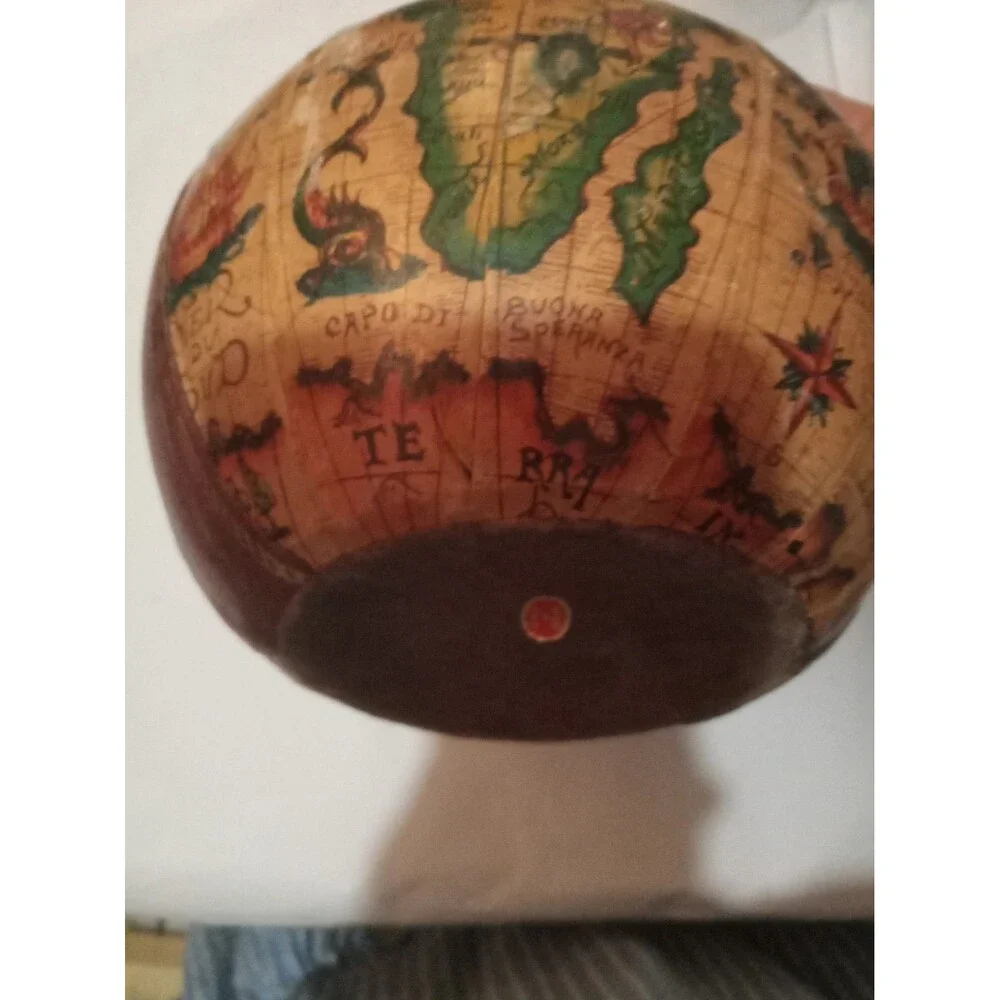 Vintage Decanter Made in Italy Leather Wrapped World Map Glass Bottle